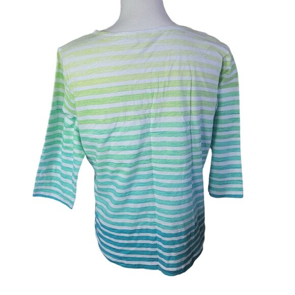 Christopher Banks Petite Tee Shirt Green Horizontal Stripe Womens Large PL Short - Picture 4 of 8